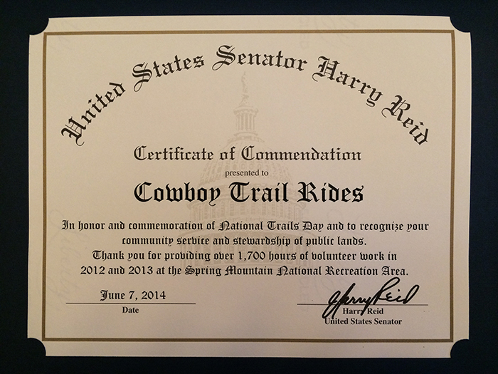 Cowboy Trail Rides - Award plaque